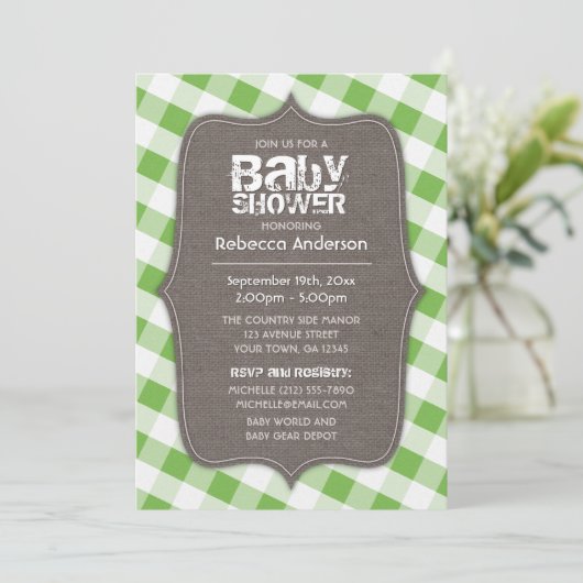 Baby shower van het groene en witte Gingham Canvas Kaart (Staand voorkant)