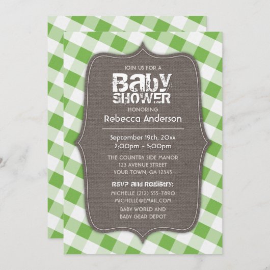 Baby shower van het groene en witte Gingham Canvas Kaart (Voorkant / Achterkant)
