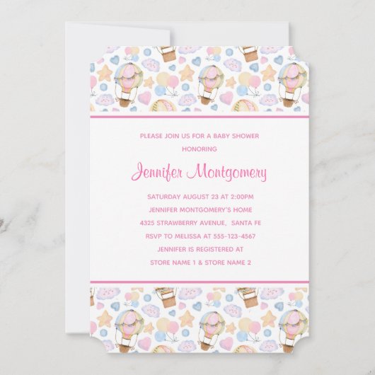 Baby shower van het Hot Air Ballon Waterverf Patte Kaart (Voorkant)