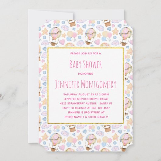 Baby shower van het Hot Air Ballon Waterverf Patte Kaart (Voorkant)