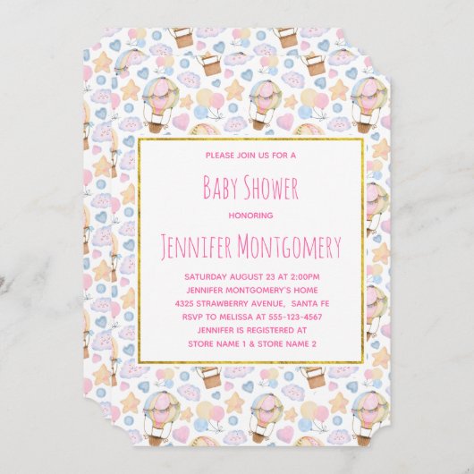 Baby shower van het Hot Air Ballon Waterverf Patte Kaart (Voorkant / Achterkant)