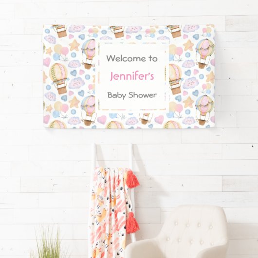Baby shower van het Hot Air Ballon Waterverf Patte Spandoek (Insitu)