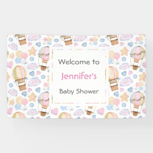 Baby shower van het Hot Air Ballon Waterverf Patte Spandoek (Horizontaal)