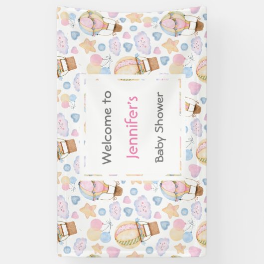Baby shower van het Hot Air Ballon Waterverf Patte Spandoek (Verticaal)