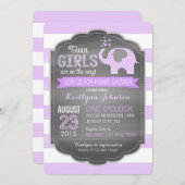 Baby shower van het lavendel Elephant Stripe Twin  Kaart (Voorkant / Achterkant)