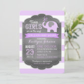 Baby shower van het lavendel Elephant Stripe Twin  Kaart (Staand voorkant)