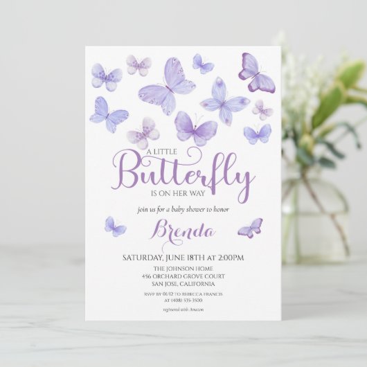 Baby shower van het Lavender Little Butterfly Girl Kaart (Staand voorkant)