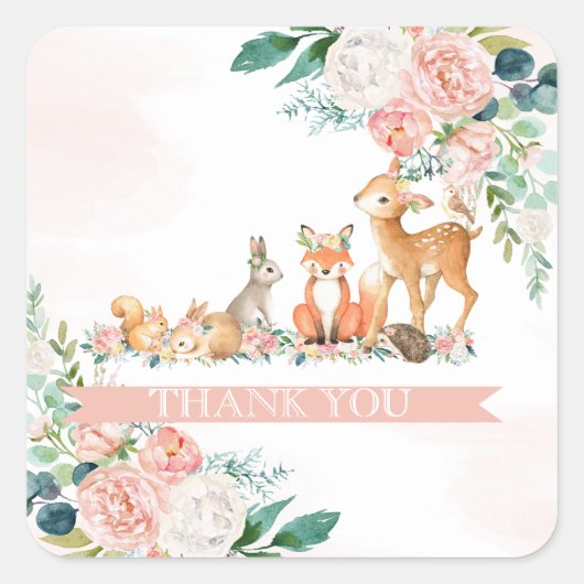 Baby shower van het liefdadig bosbos vierkante sticker (Voorkant)