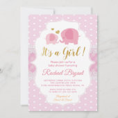 Baby shower van het liefje Pink Gold Lace Elephant Kaart (Voorkant)