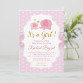 Baby shower van het liefje Pink Gold Lace Elephant Kaart (Staand voorkant)