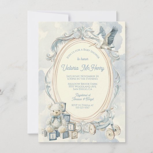 Baby shower van het lijst van Toile de Jouy Kaart (Voorkant)