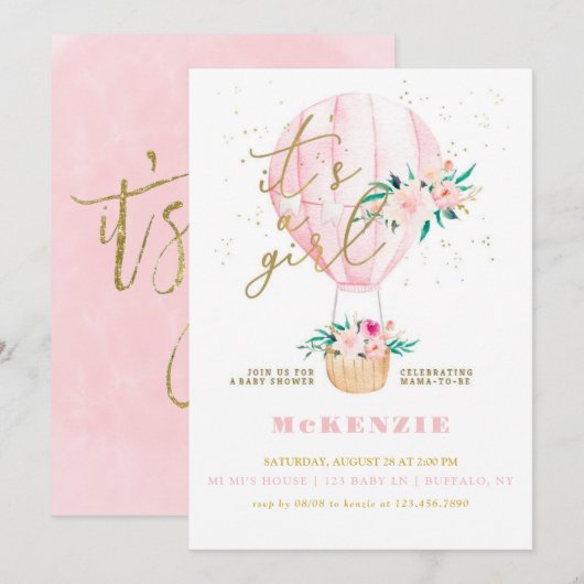 Baby shower van het meisje met de roze Floral-ball Kaart (Voorkant / Achterkant)