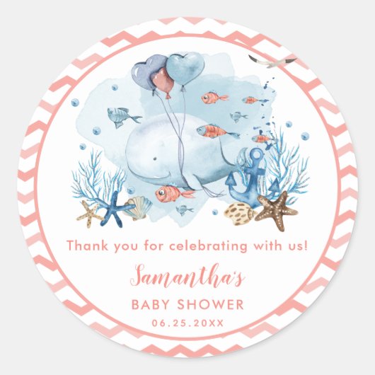 Baby shower van het meisje met de walvis - Harteli Ronde Sticker (Voorkant)