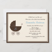 Baby shower van het Monogram Carriage Invite - Boy Kaart (Voorkant)