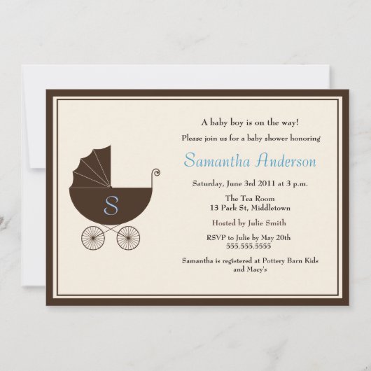 Baby shower van het Monogram Carriage Invite - Boy Kaart (Voorkant)