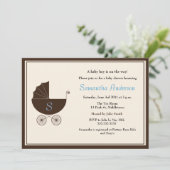 Baby shower van het Monogram Carriage Invite - Boy Kaart (Staand voorkant)