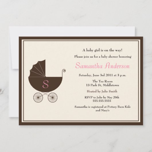 Baby shower van het Monogramvervoer Invite - Girl Kaart (Voorkant)