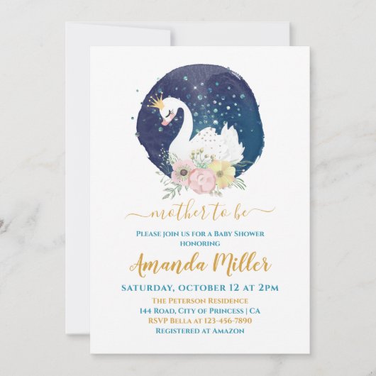 Baby shower van het mooie Swan-Delicate Navy Blue  Kaart (Voorkant)