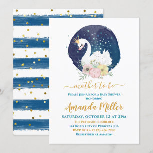 Baby shower van het mooie Swan-Delicate Navy Blue  Kaart