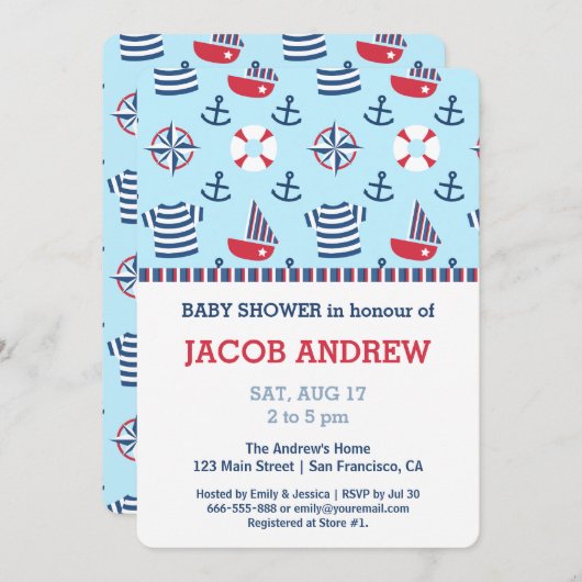 Baby shower van het nautisch patroonanker van de z kaart (Voorkant / Achterkant)