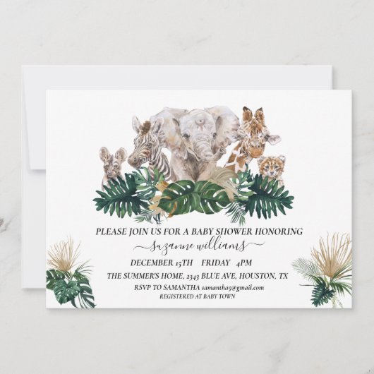 Baby shower van het Oerwoud van de Waterverf van S Kaart (Voorkant)