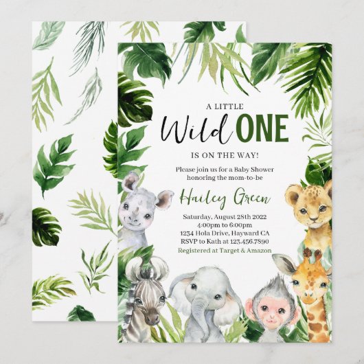 Baby shower van het Oerwoud van Greenery Safari Kaart (Voorkant / Achterkant)