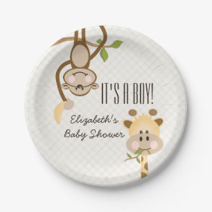 Baby shower van het Oerwoud van Monkey en Giraffe Papieren Bordje