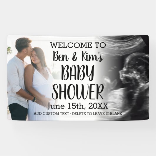 Baby shower van het paar Custom 2 Foto Welkom Spandoek (Horizontaal)