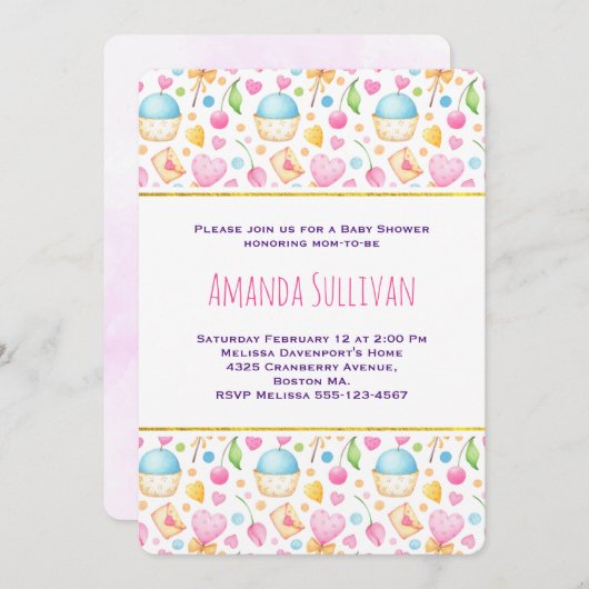 Baby shower van het patroon van de Waterverf van h Kaart (Voorkant / Achterkant)