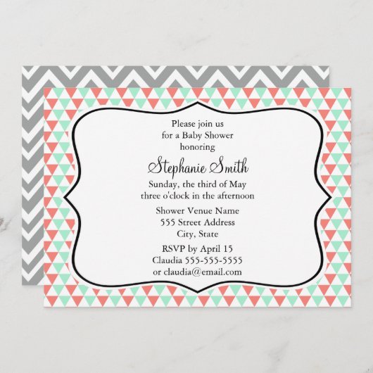 Baby shower van het patroon van het Koraal en van  Kaart (Voorkant / Achterkant)