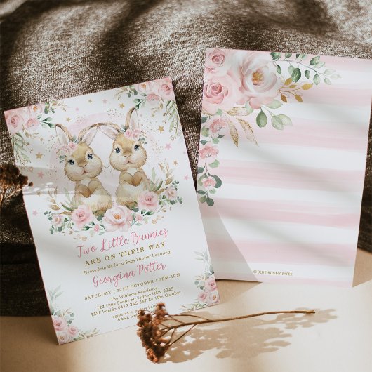 Baby shower van het Roze Floral Bunny Rabbit Twin Kaart