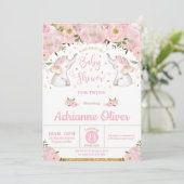 Baby shower van het roze Floral Elephant Twin Girl Kaart (Staand voorkant)