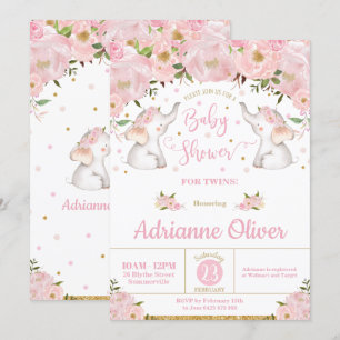Baby shower van het roze Floral Elephant Twin Girl Kaart