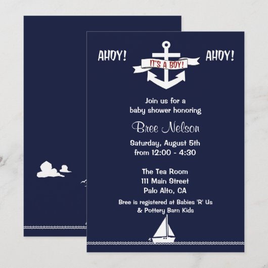 Baby shower van het tandheelkundige anker : Uitnod Kaart (Voorkant / Achterkant)