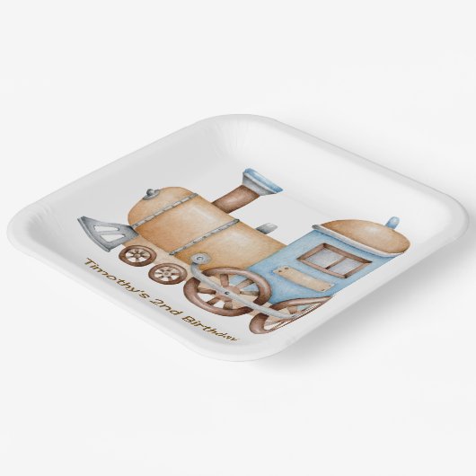 Baby shower van het treinverjaardagsfeestje papieren bordje (Gebogen)