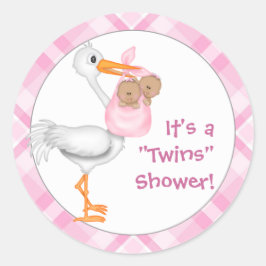 Baby shower van het type Stork & Twin Girls (donke Ronde Sticker