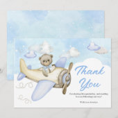 Baby shower van het vliegtuig Blue Teddy Bear Bedankkaart (Voorkant / Achterkant)