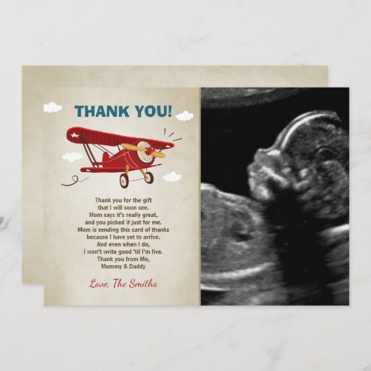 Baby shower van het vliegtuig Dank u Kaartavontuur Bedankkaart (Voorkant / Achterkant)