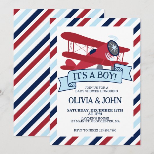 Baby shower van het vliegtuig kaart (Voorkant / Achterkant)