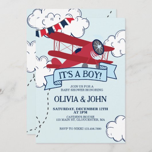 Baby shower van het vliegtuig kaart (Voorkant / Achterkant)