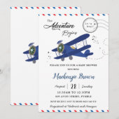  Baby shower van het vliegtuigvliegtuig "Blue Gold Kaart (Voorkant / Achterkant)