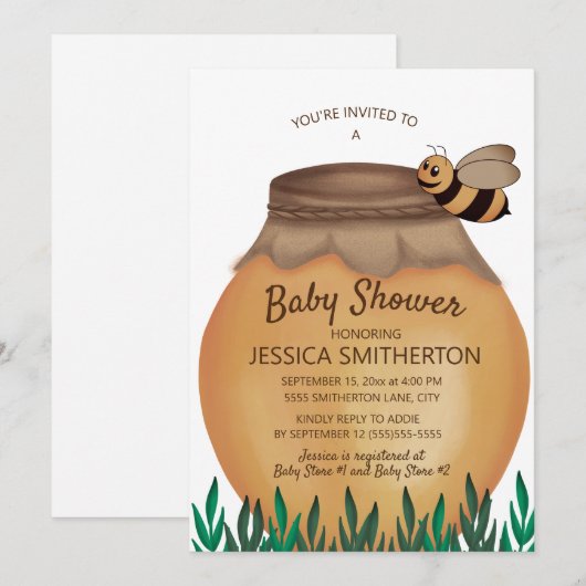 Baby shower van Honey Pot en Honeybee Girl Boy Kaart (Voorkant / Achterkant)