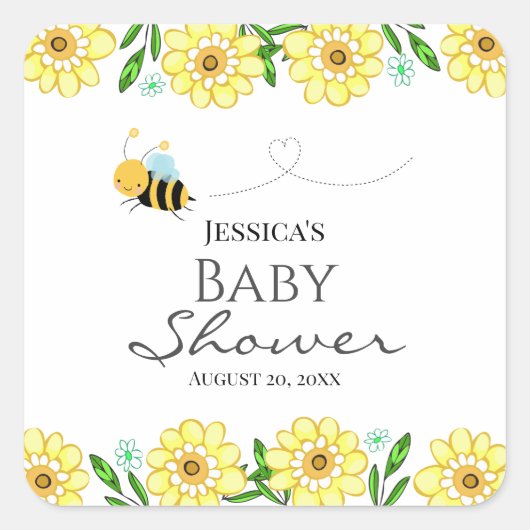 Baby shower van honingbijen, gezoet vierkante sticker (Voorkant)
