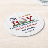 Baby shower van honkbalborden ronde kartonnen onderzetter (Gebogen)