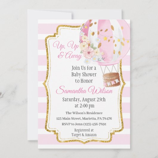 Baby shower van hot-Air-ballonmeisje Kaart (Voorkant)