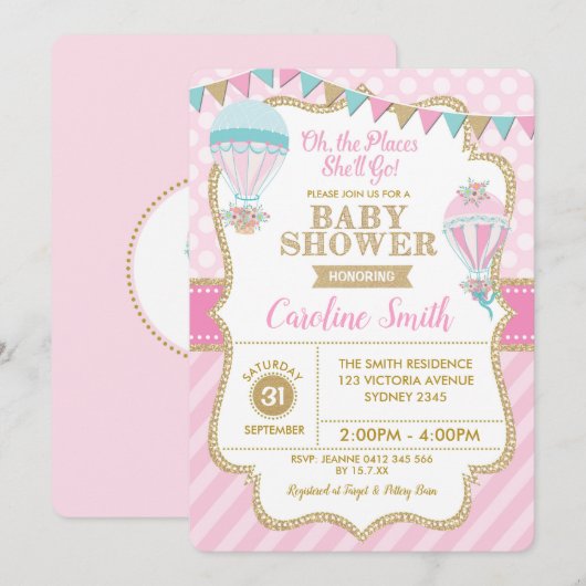 Baby shower van Hot Air-ballonmeisje Kaart (Voorkant / Achterkant)