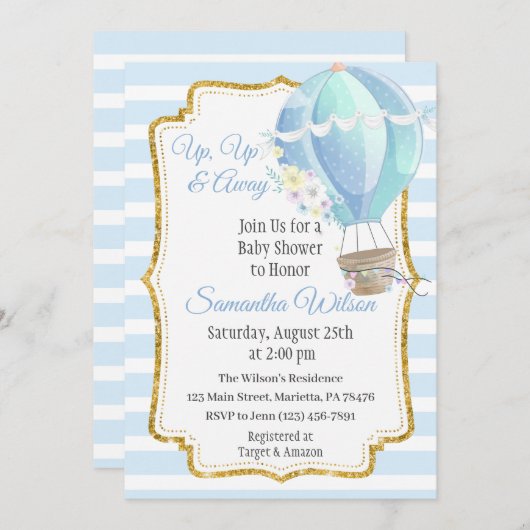 Baby shower van Hot Air Balloon Kaart (Voorkant / Achterkant)