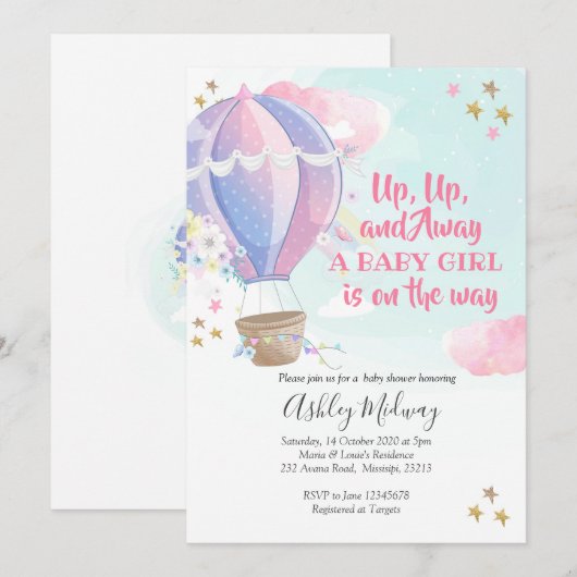 Baby shower van Hot Air Balloon Kaart (Voorkant / Achterkant)