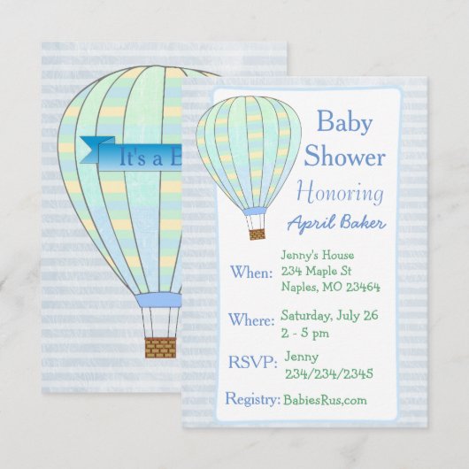 Baby shower van Hot Air Balloon Kaart (Voorkant / Achterkant)