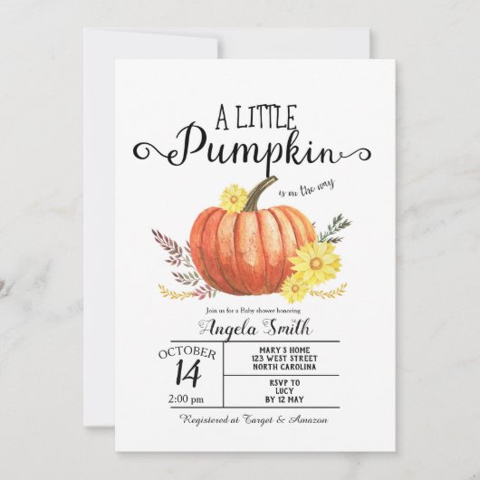 Baby shower van hout Kleine pompoenuitnodiging Rus Kaart (Voorkant)